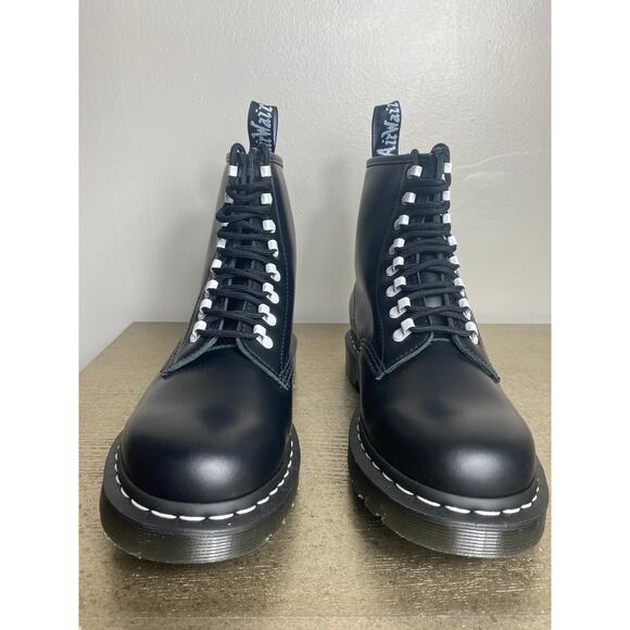 NWT DR MARTENS BOOTS 9 BLACK LEATHER SMOOTH 1460 LACE UP WHITE FAIRY GRUNGE GOTH - Picture 9 of 15